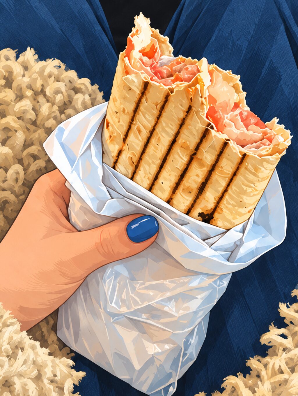 Шаурма с курицей в руке
